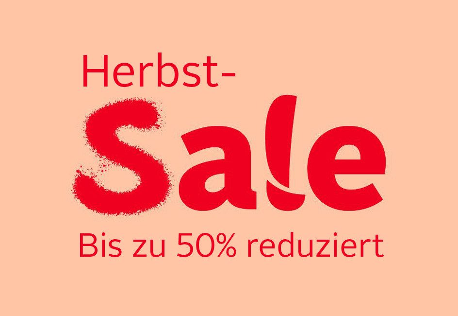 Herbst-Sale Bis zu 50% reduziert auf orangenem Hintergrund