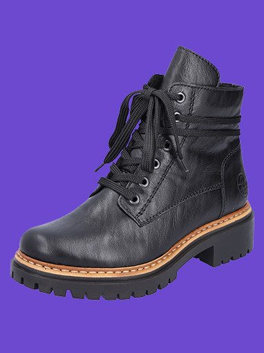 Schwarze Schnürstiefelette mit robuster Sohle.