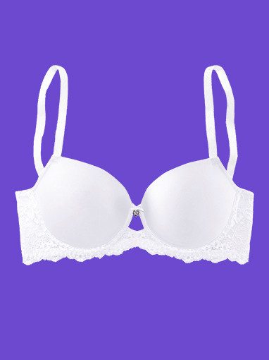 Weißer BH mit Spitze.