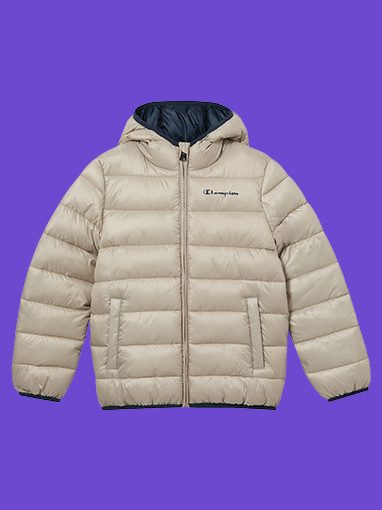 Beige Champion Steppjacke mit Kapuze für Kinder.