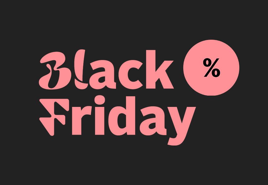 Text: „Black Friday“. Störer mit Prozentezeichen.