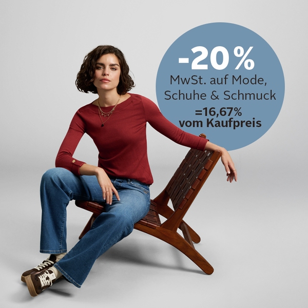 -20% Mwst. auf Mode, Schuhe & Schmuck (=16,67% vom Kaufpreis)