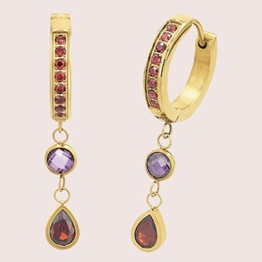 Amor Paar Creolen mit Zirkonia in gelbgoldfarben-dunkelrot + dunkelrot