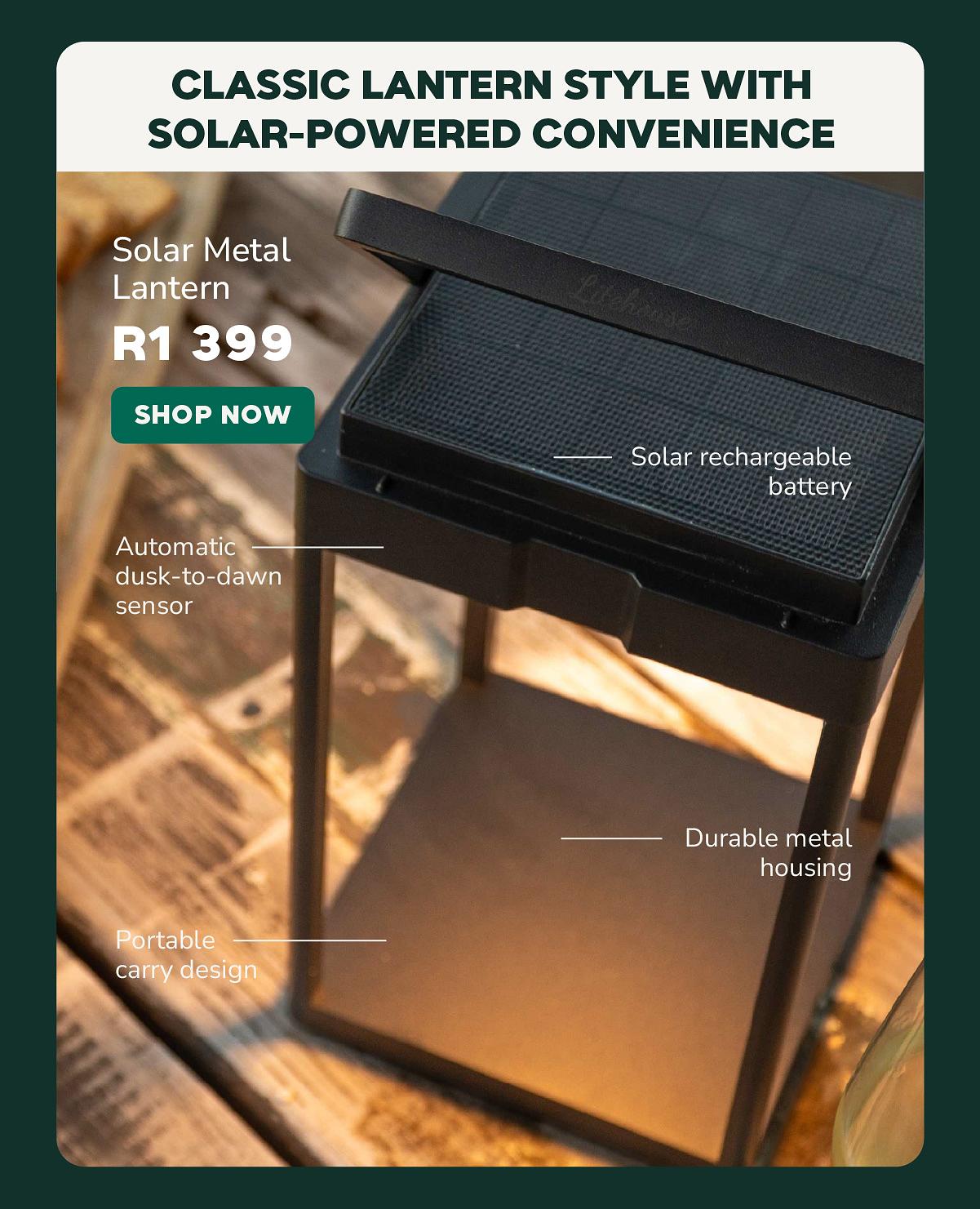 Litehouse Solar Metal Lantern - White & Black 