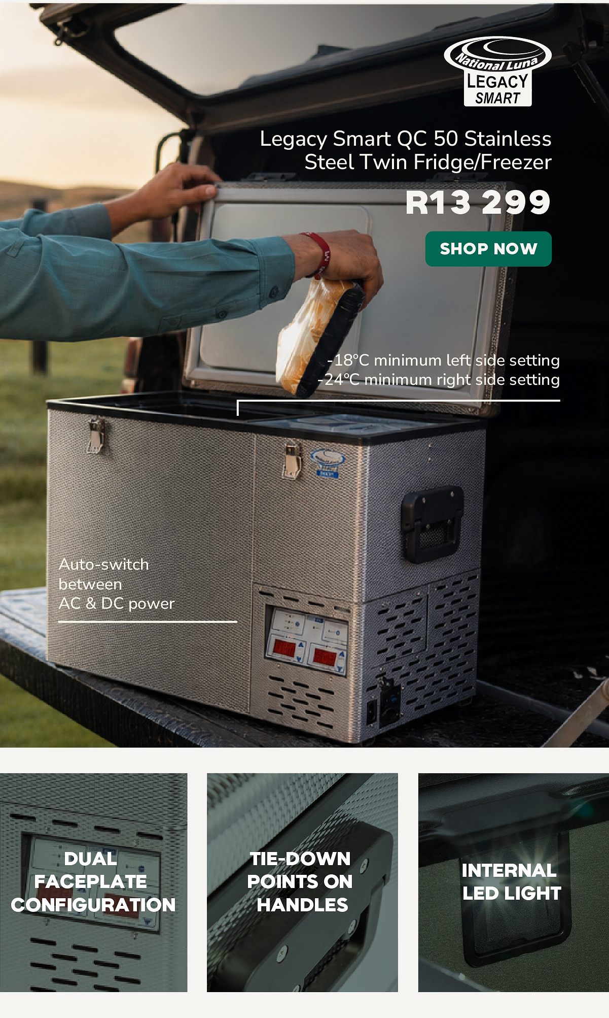 National Luna Legacy Smart QC 50 Stainless Steel Twin Fridge/Freezer Bluetooth