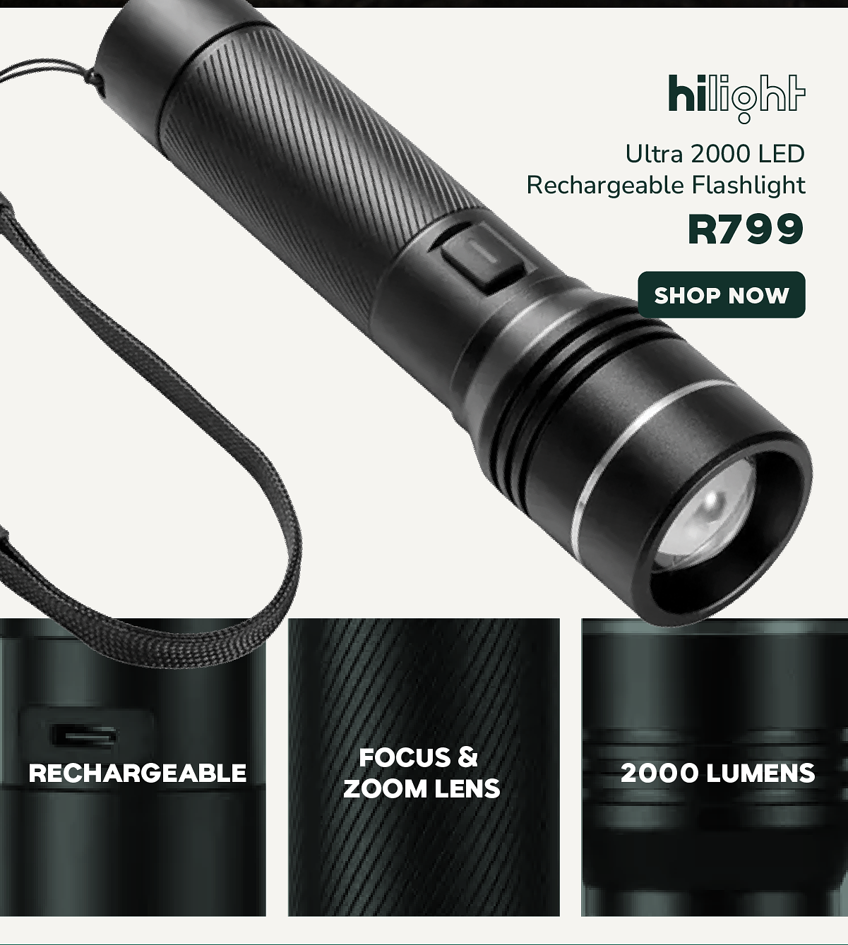 Hilight Ultra 2000 LED Rechargeable Flashlight