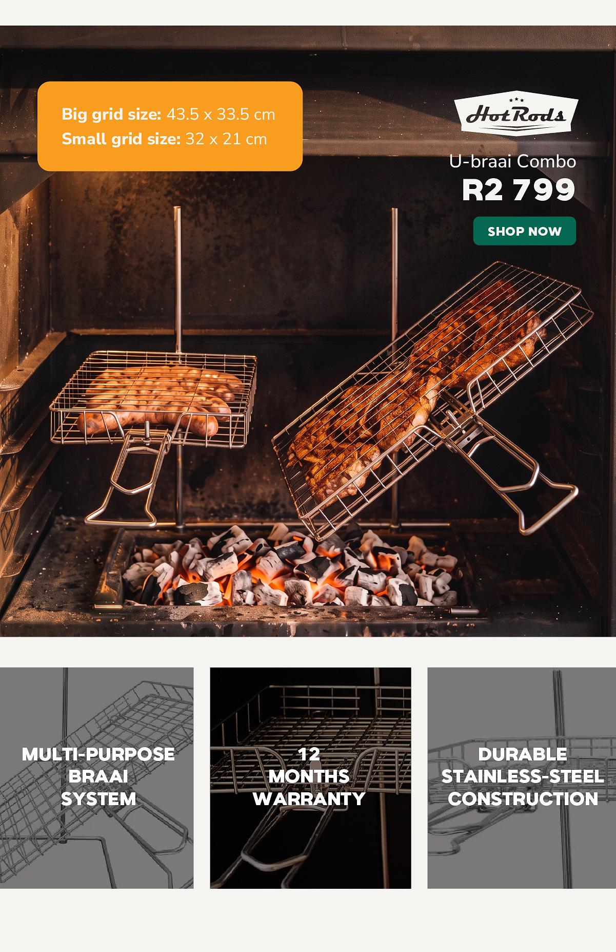 HotRods Stainless Steel U-Braai and Stand Combo