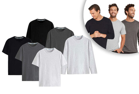 Set aus 6 bequemen Baumwoll-T-Shirts mit kurzen und langen &Auml;rmeln