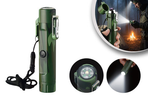 Wiederaufladbare Taschenlampe mit elektrischem Feuerzeug und Kompass