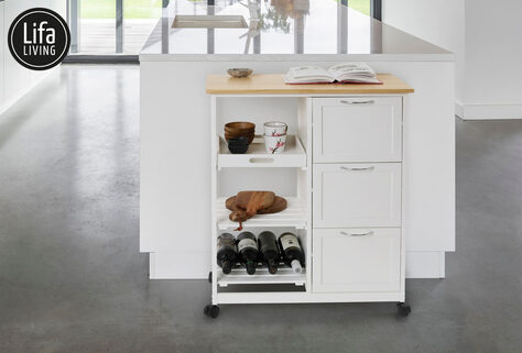 K&uuml;chenwagen f&uuml;r zus&auml;tzlichen Arbeits- und Stauraum