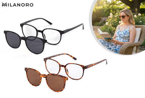 2-in-1-Lesebrille mit magnetischem Sonnenclip