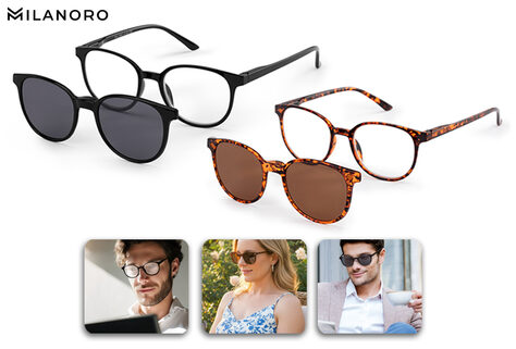 2-in-1-Lesebrille mit magnetischem Sonnenclip