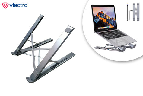 Zusammenklappbarer Laptophalter mit integrierten USB-Anschl&uuml;ssen