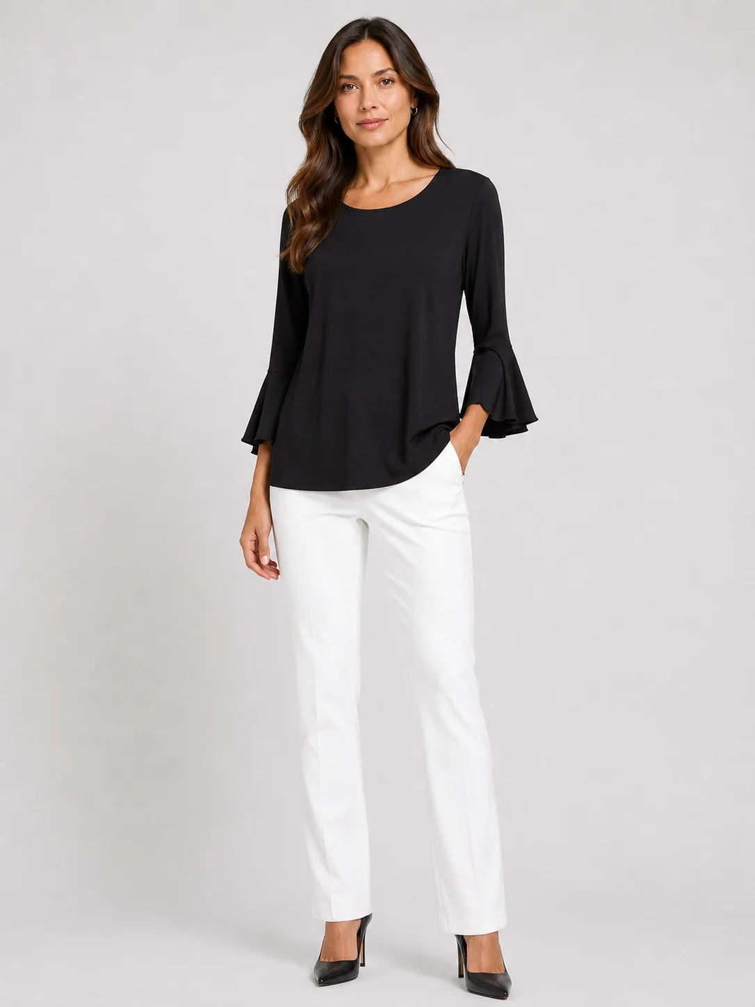 Worship Women's Loose with Frill Sleeve Top - Black