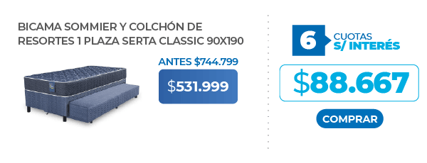 Bicama sommier y colchon de resortes 1 plaza Serta Classic 90x190