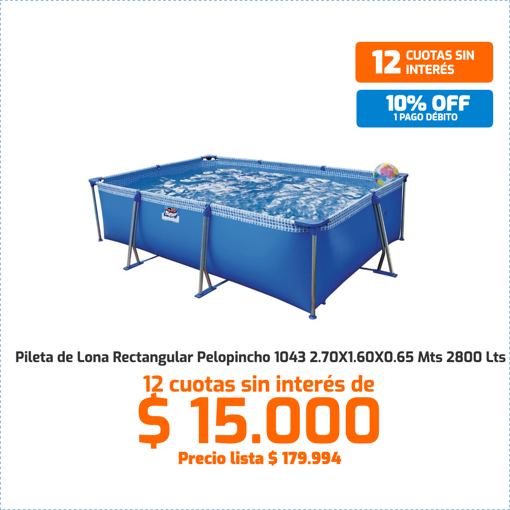 Pileta de lona rectangular Pelopincho 1043 2,70x1,60x0,65 m 2800 litros