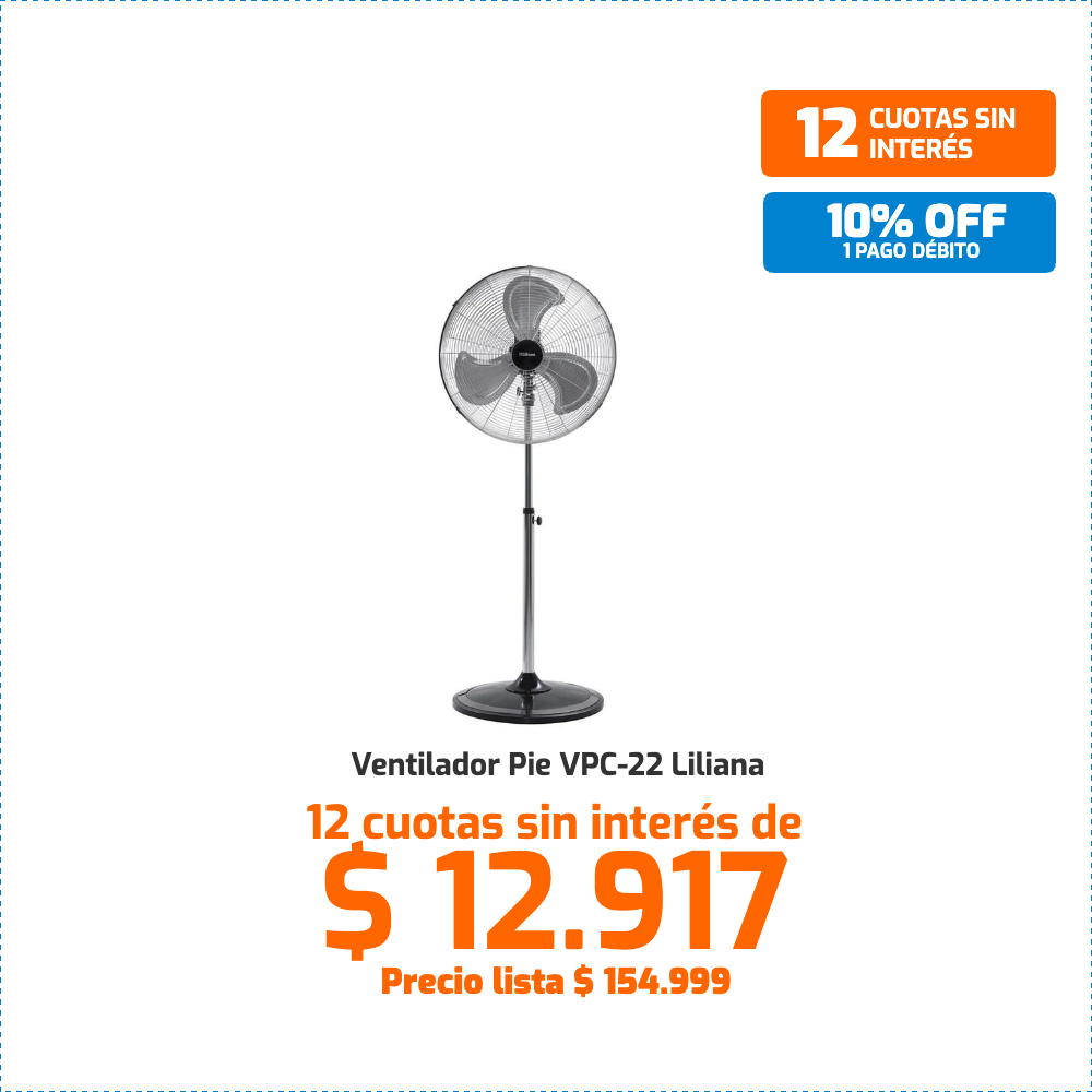 Ventilador de pie Liliana VPC22 22 pulgadas con 3 velocidades y aspas metálicas