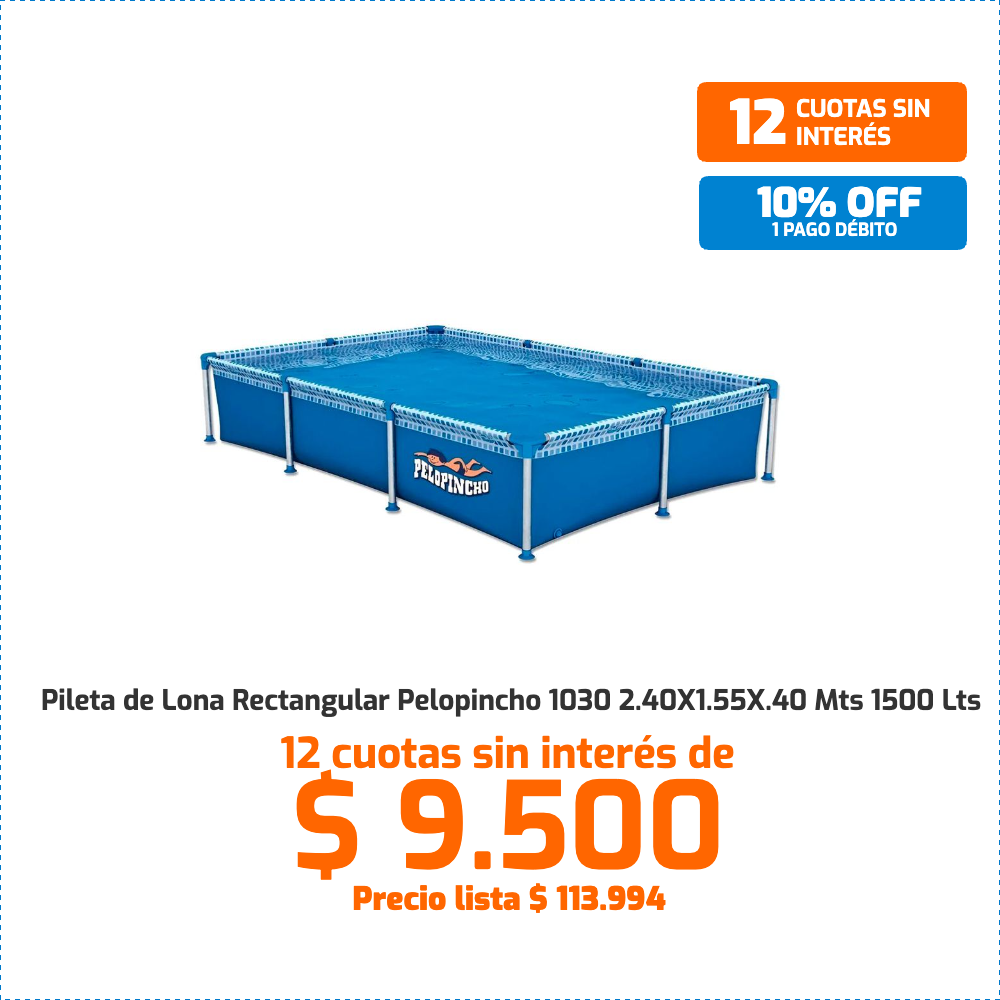 Pileta de lona rectangular Pelopincho 1030 1500 litros 2,40x1,55x0,40 m