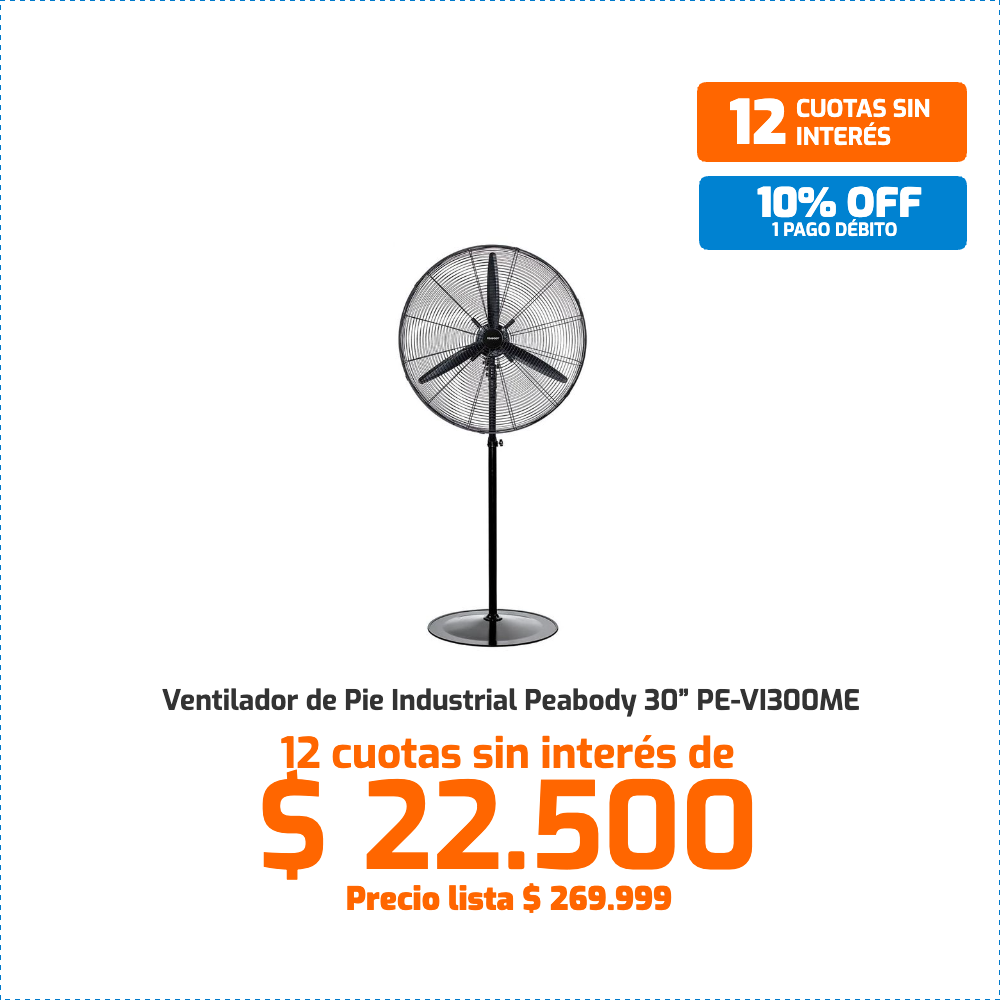 Ventilador industrial Peabody PE-VI300ME 30 pulgadas de pie y pared, 3 aspas de aluminio negro