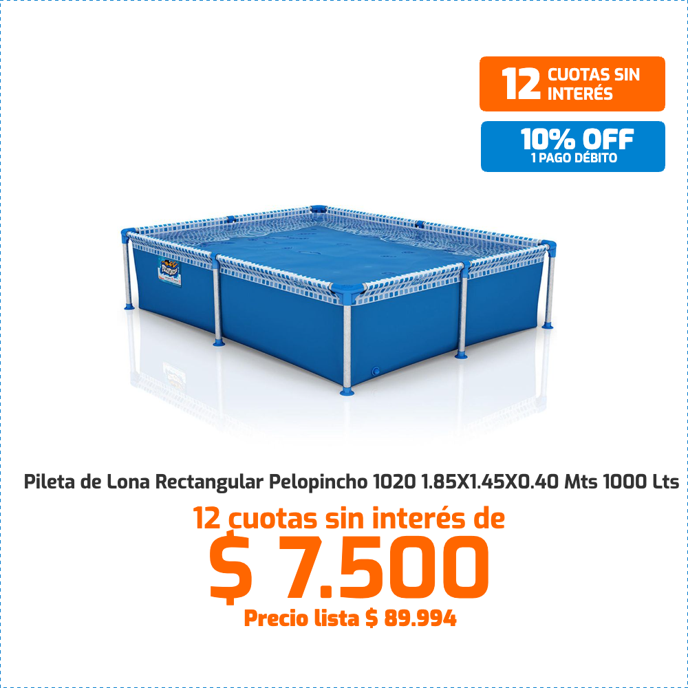 Pileta de lona rectangular Pelopincho 1020 1,85x1,45x0,40 m 1000 litros