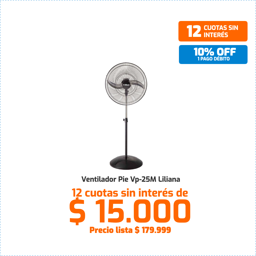 Ventilador de pie Liliana VP25M 25 pulgadas industrial con 2 aspas metálicas y motor reforzado