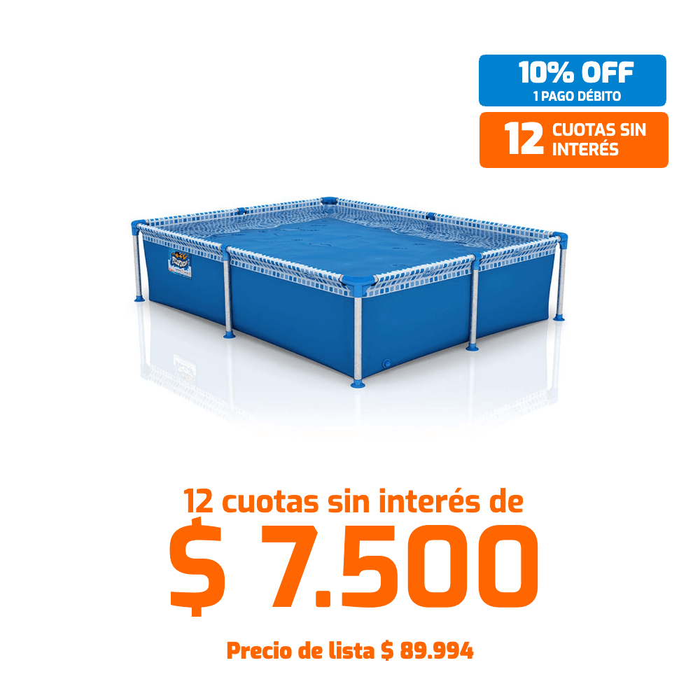 Pileta de lona rectangular Pelopincho 1020 – 1.85×1.45×0.40 m (1000 L): disfruta del verano en familia con esta pileta resistente con estructura metálica inoxidable y esquineros de PVC reforzados. Fácil de armar y perfecta para patios o jardines, tiene capacidad de 1000 litros para refrescarte con comodidad y diversión todo el verano.