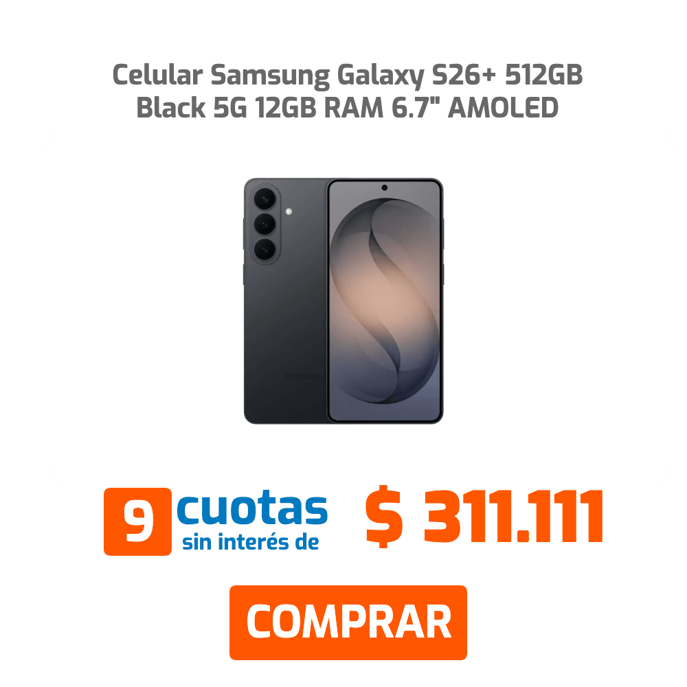 Celular Samsung Galaxy S26+ 512GB Black 5G 12GB RAM 6.7" AMOLED 9 cuotas sin interés de $311.111 COMPRAR