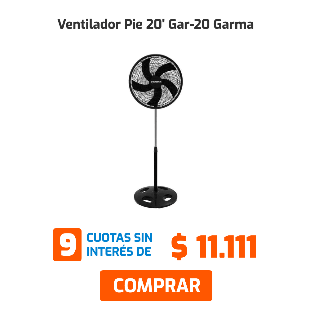 Ventilador Pie 20' Gar-20 Garma 9 cuotas sin interés de $6.667 COMPRAR