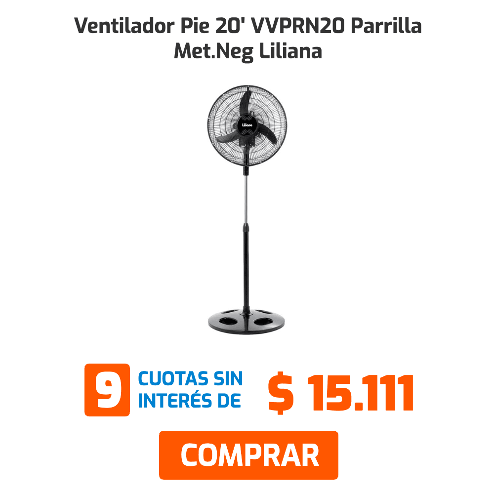 Ventilador Pie 20' VVPRN20 Parrilla Met.Neg Liliana 9 cuotas sin interés de $11.667 COMPRAR