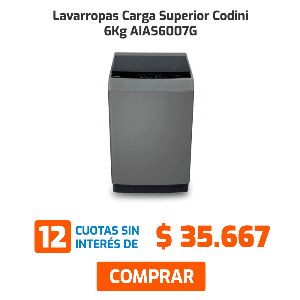 Lavarropas Carga Superior Codini 6Kg AIAS6007G 12 CUOTAS SIN INTERÉS DE $ 35.667 COMPRAR