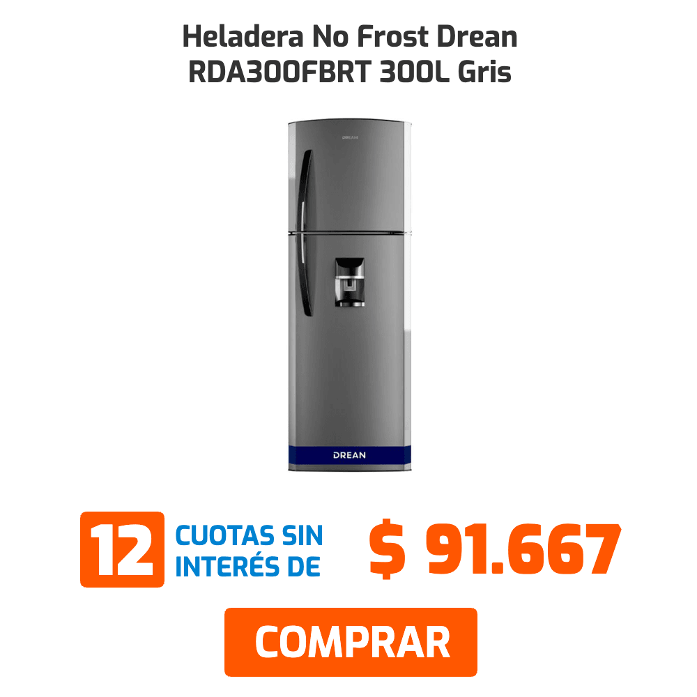 Heladera No Frost Drean RDA300FBRT 300L Gris 12 CUOTAS SIN INTERÉS DE $ 91.667 COMPRAR