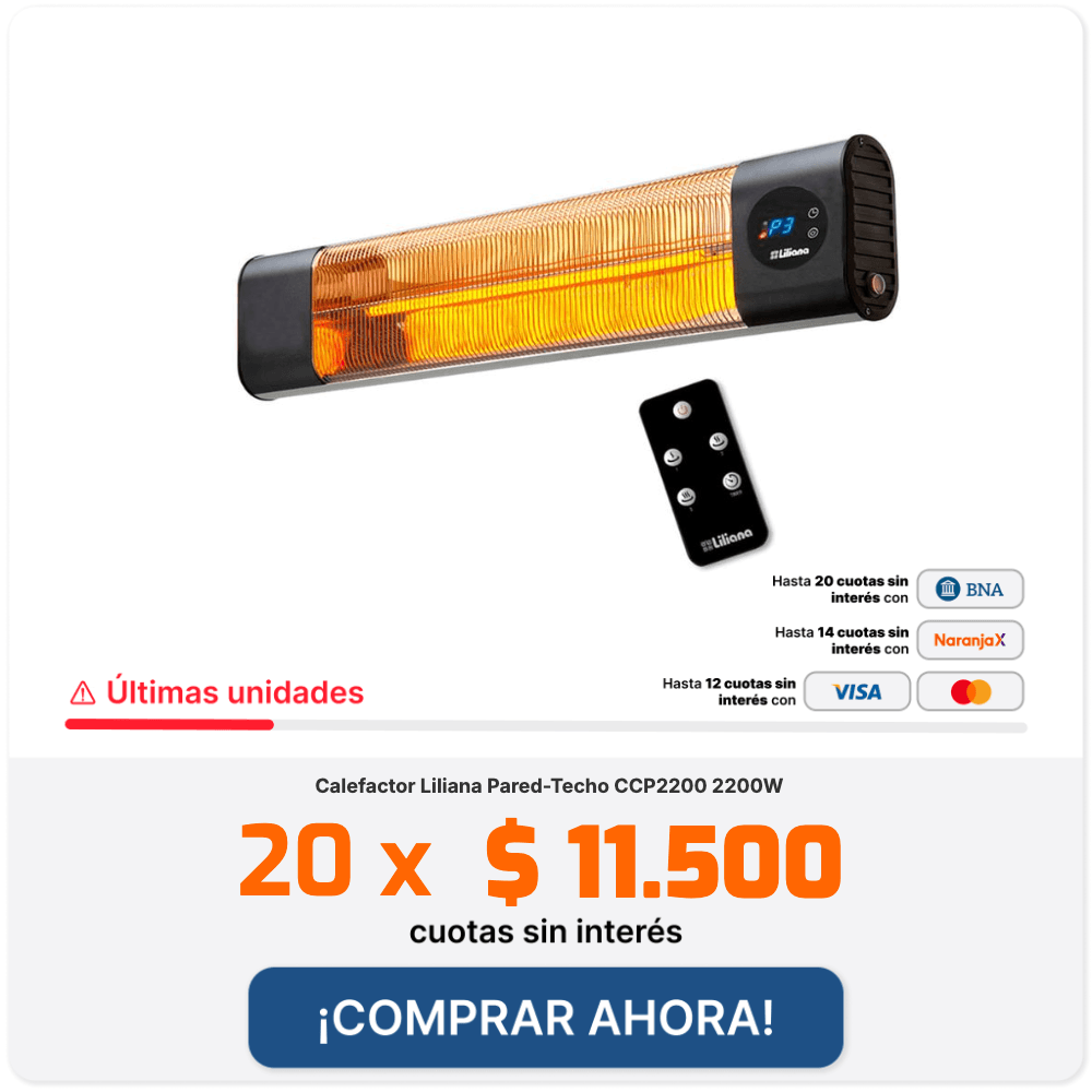 Calefactor Liliana Pared-Techo CCP2200 2200W 12 cuotas sin interés de $19.167 COMPRAR