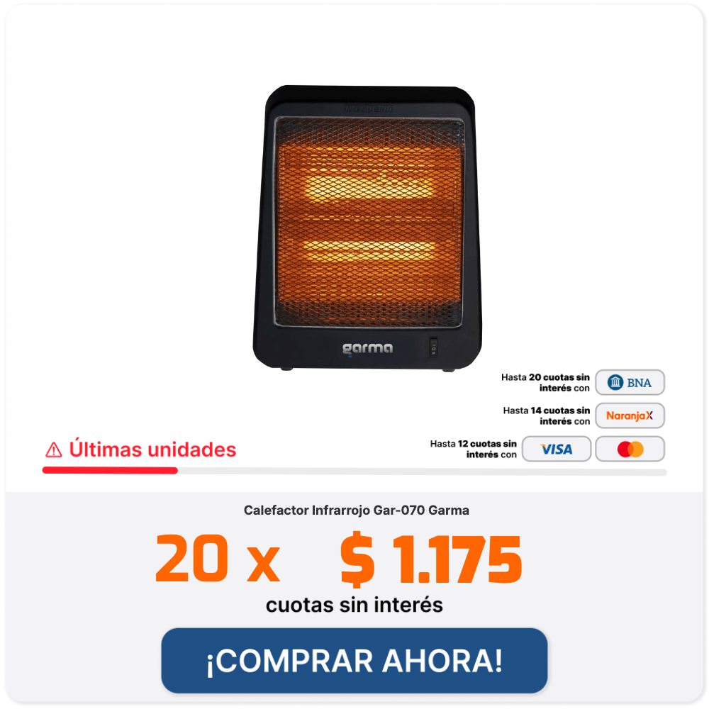 Calefactor Infrarrojo Gar-070 Garma 12 CUOTAS SIN INTERÉS DE $ 1.959 COMPRAR