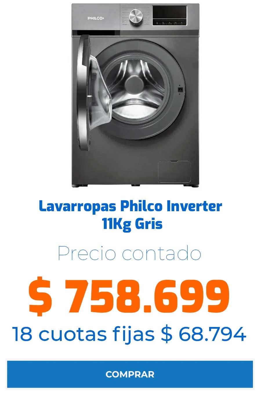 Lavarropas Philco PHLF61BN 6Kg Inverter Blanco Precio contado $ 539.999 18 cuotas fijas $ 48.333 COMPRAR