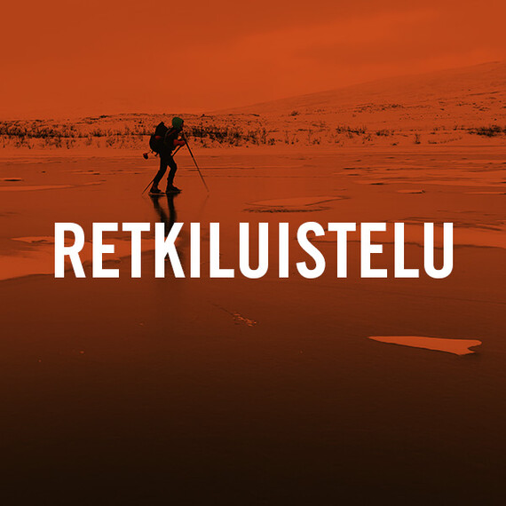 Retkiluistelu-teksti punaisella pohjalla.