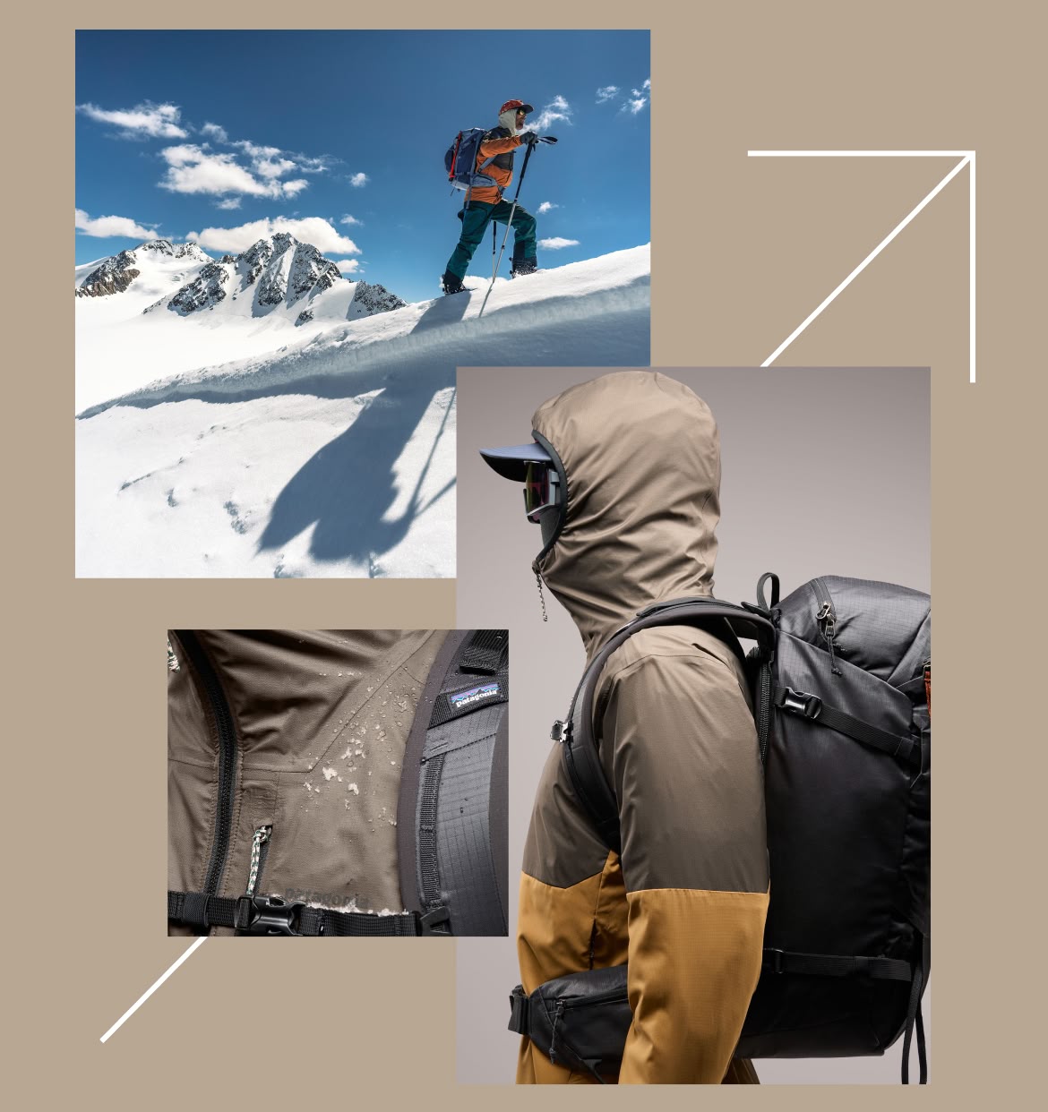 A person hikes a snowy ridgeline on skis.