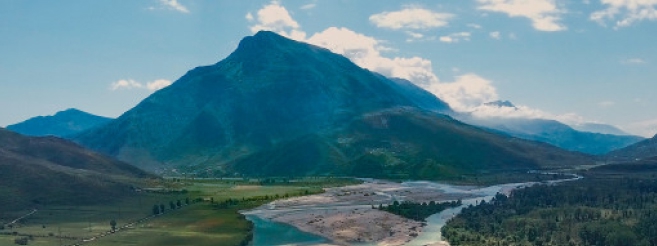 A winding mountain river.