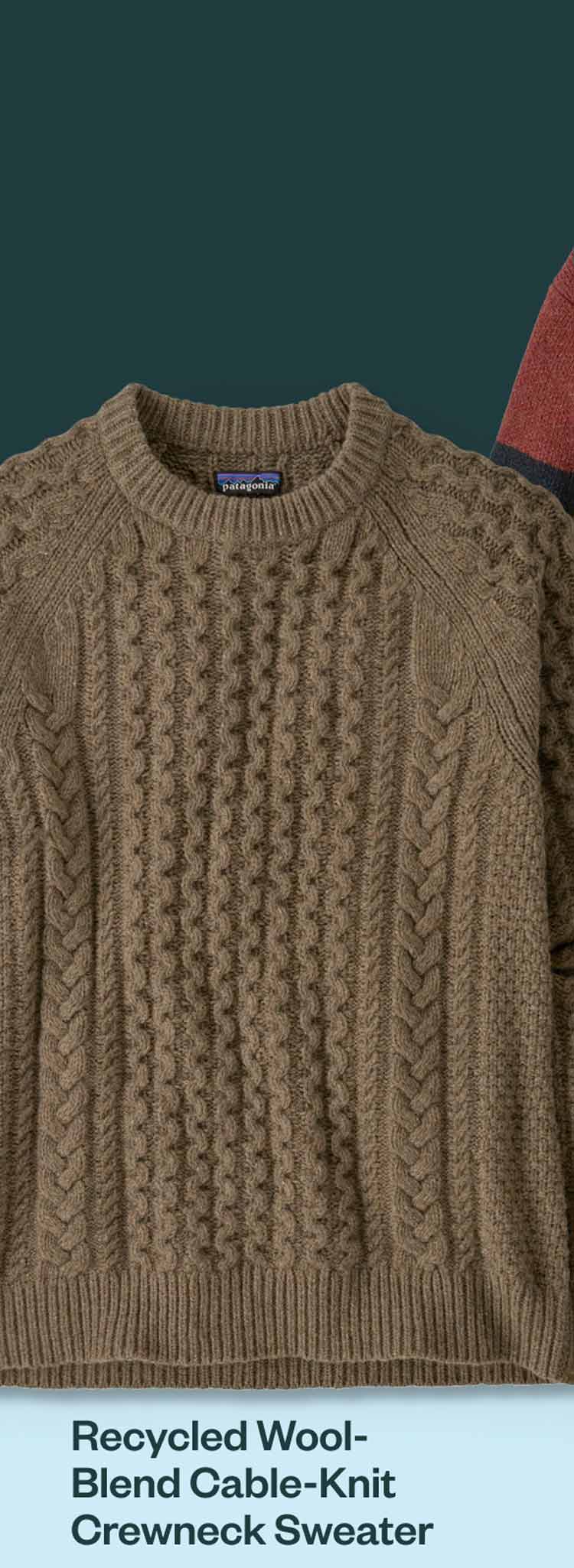Alt: Recycled Wool-Blend Cable Knit Crewneck Sweater