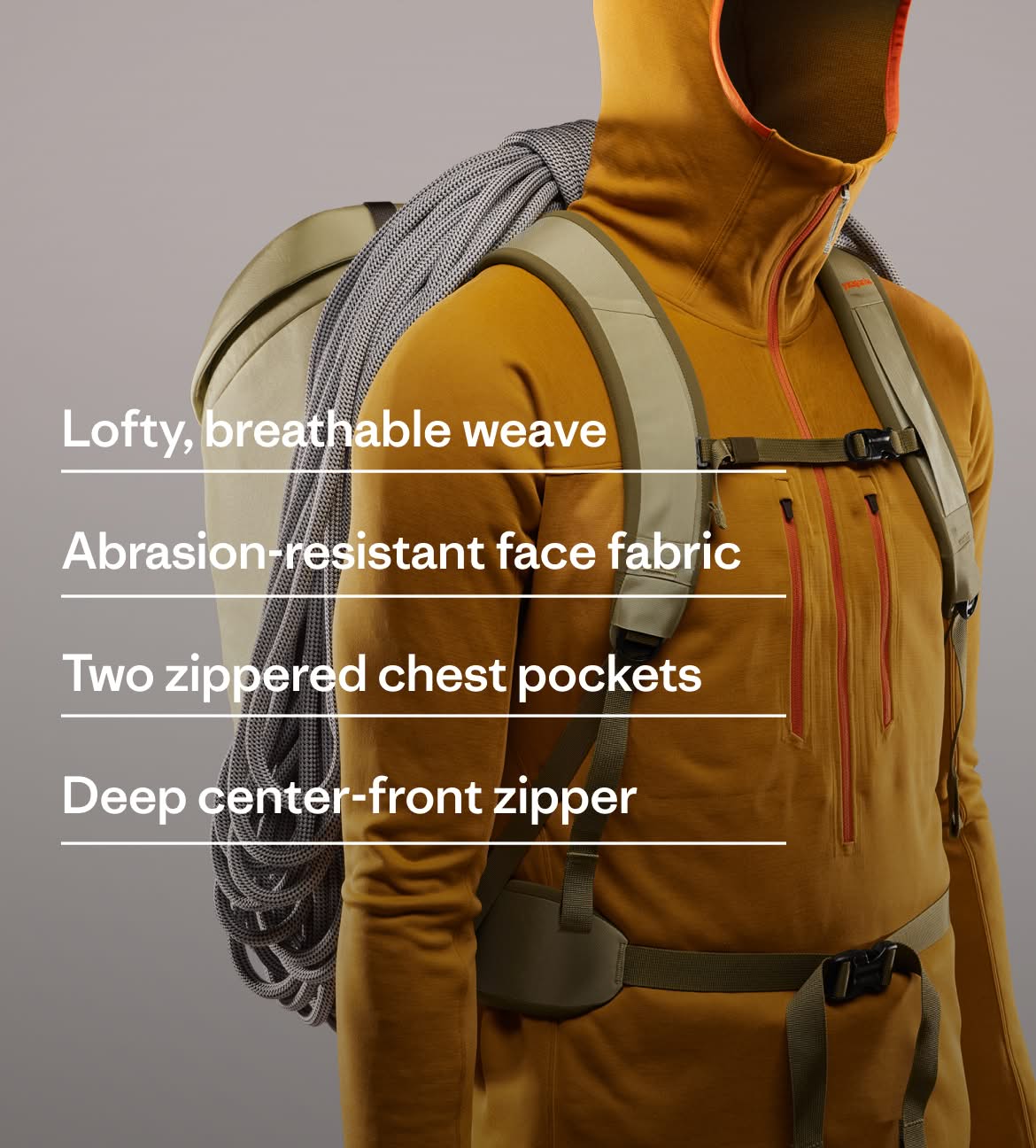  The R1 Ultralight Hoody features a lofty, breathable weave; abrasion-resistant face fabric; two zippered chest pockets and a deep center-front zipper.