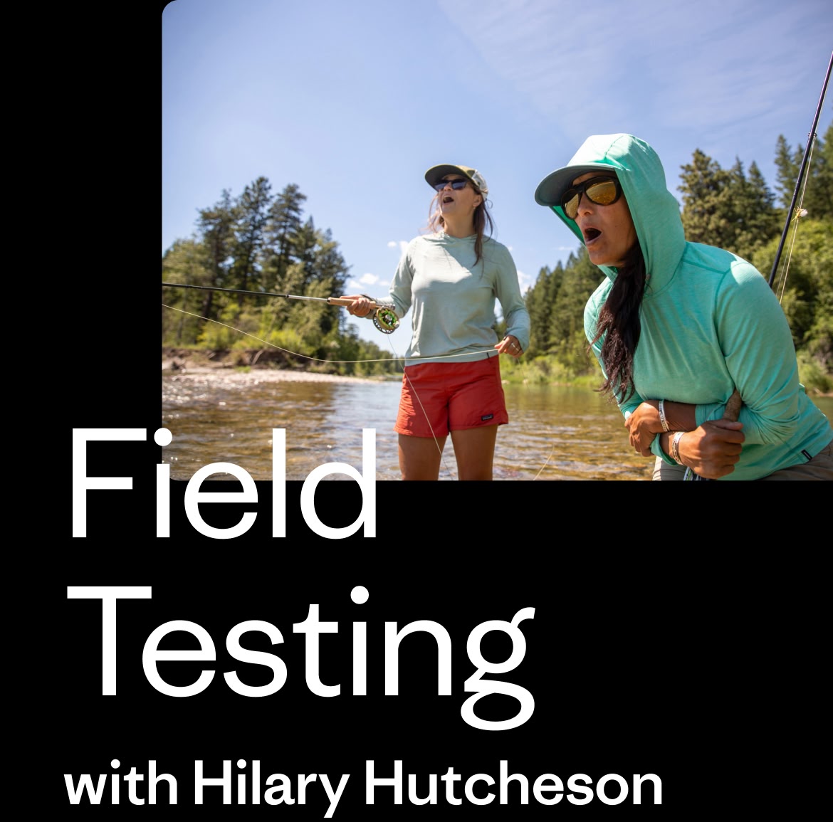 Two anglers look at the river in surprise.
