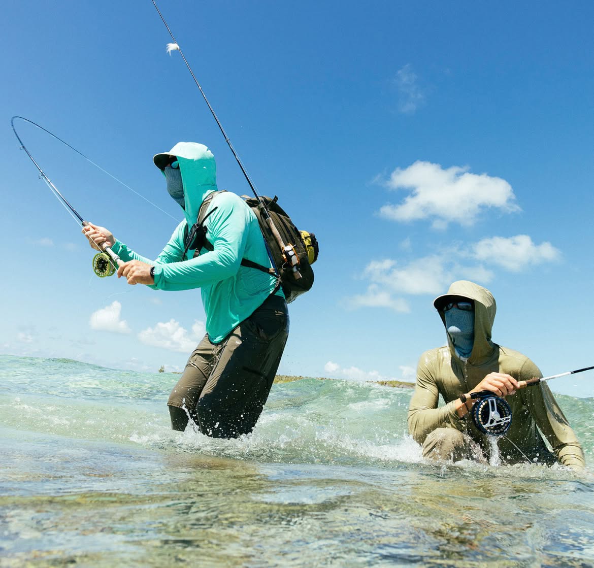 Two anglers on the salt flats.