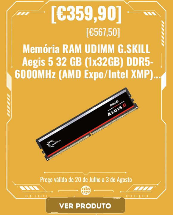 Memória RAM UDIMM G.SKILL Aegis 5 32GB (1x32GB) DDR5-6000MHz (AMD Expo/Intel XMP) CL36 (36-36-36-96) 1.35V Preta