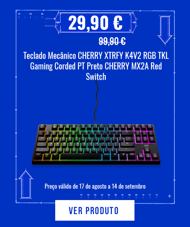 Teclado Mecânico CHERRY XTRFY K4V2 RGB TKL Gaming Corded PT Preto CHERRY MX2A Red Switch