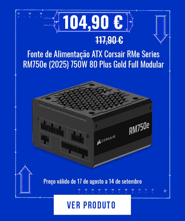 Fonte de Alimentação ATX Corsair RMe Series RM750e (2025) 750W 80 Plus Gold Full Modular