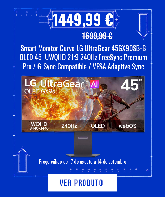 Smart Monitor Curvo LG UltraGear 45GX90SB-B OLED 45" UWQHD 21:9 240Hz FreeSync Premium Pro / G-Sync Compatible / VESA Adaptive Sync