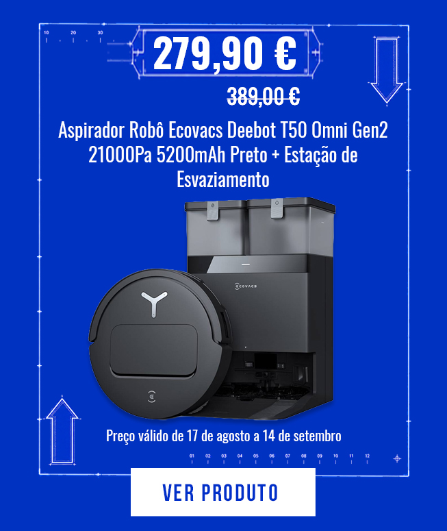 Aspirador Robô Ecovacs Deebot T50 Omni Gen2 21000Pa 5200mAh Preto + Estação de Esvaziamento