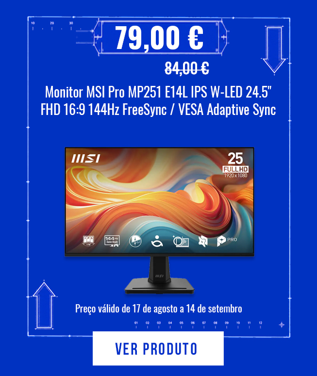 Monitor MSI Pro MP251 E14L IPS W-LED 24.5" FHD 16:9 144Hz FreeSync / VESA Adaptive Sync
