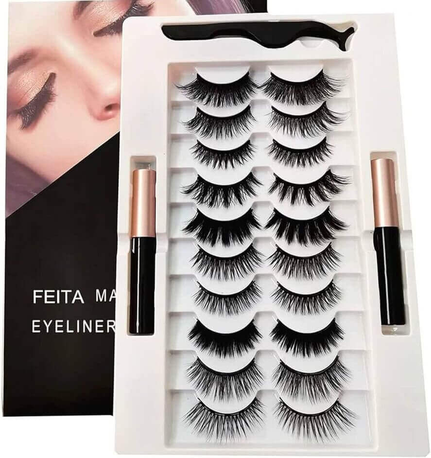 10 Pairs Reusable Magnetic Eyelash Kit with Waterproof Eyeliner