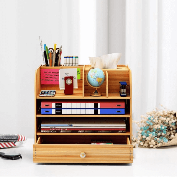 Wooden Desktop Organizer with Drawer and Phone Holder