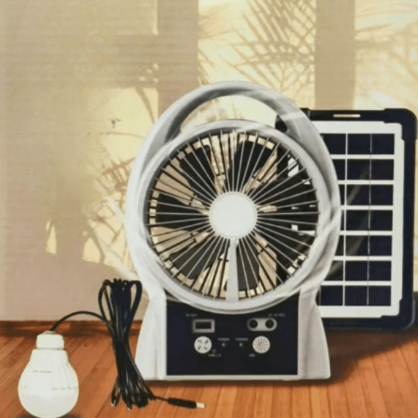 6 Inch Portable Rechargeable Fan with LED Light and Solar Panel